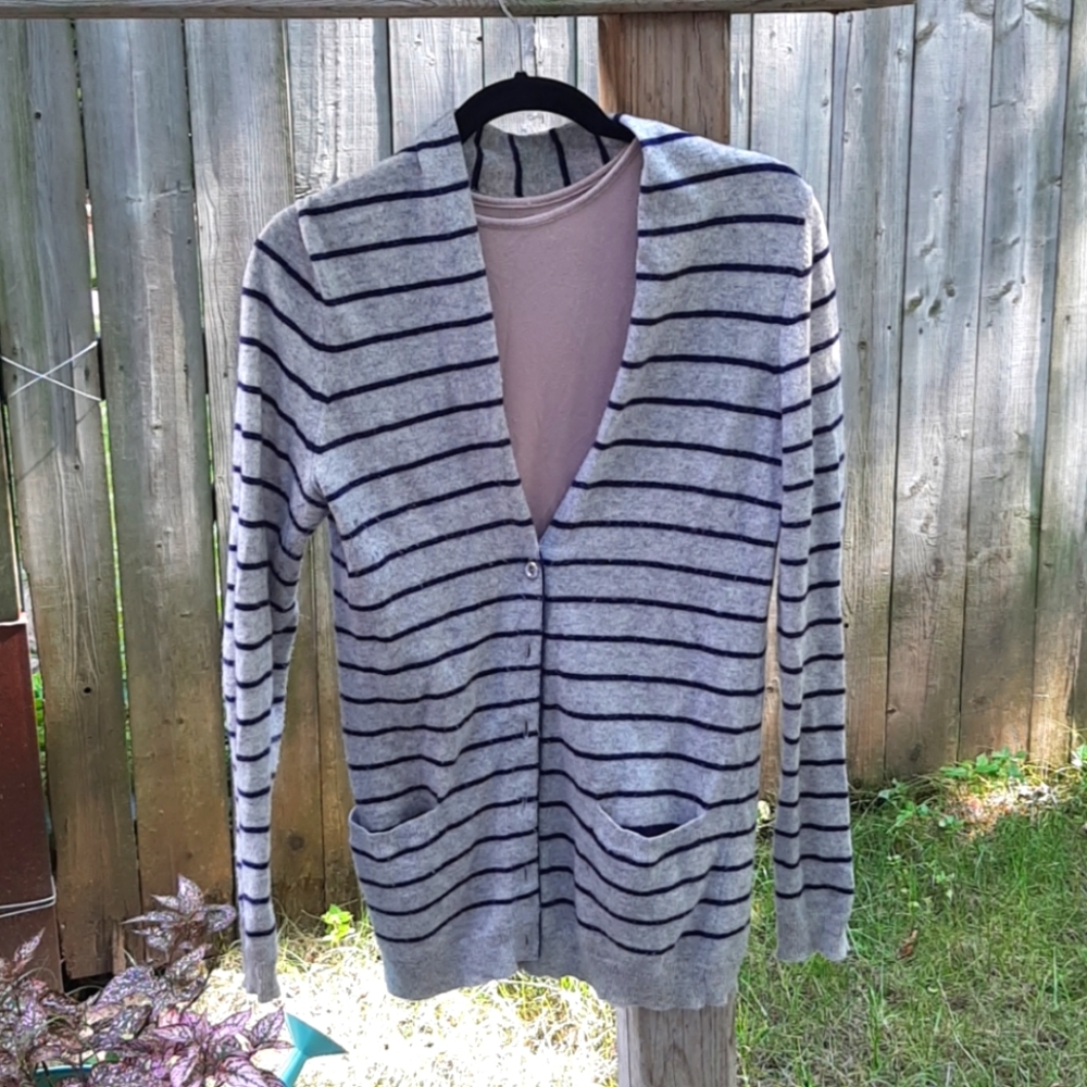 Blue Stripes Gray Wool Cardigan - Picture 1 of 4